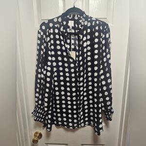 Joie Black & White Polka Dot Blouse 2X Plus Size NWT Sheer Lightweight Button